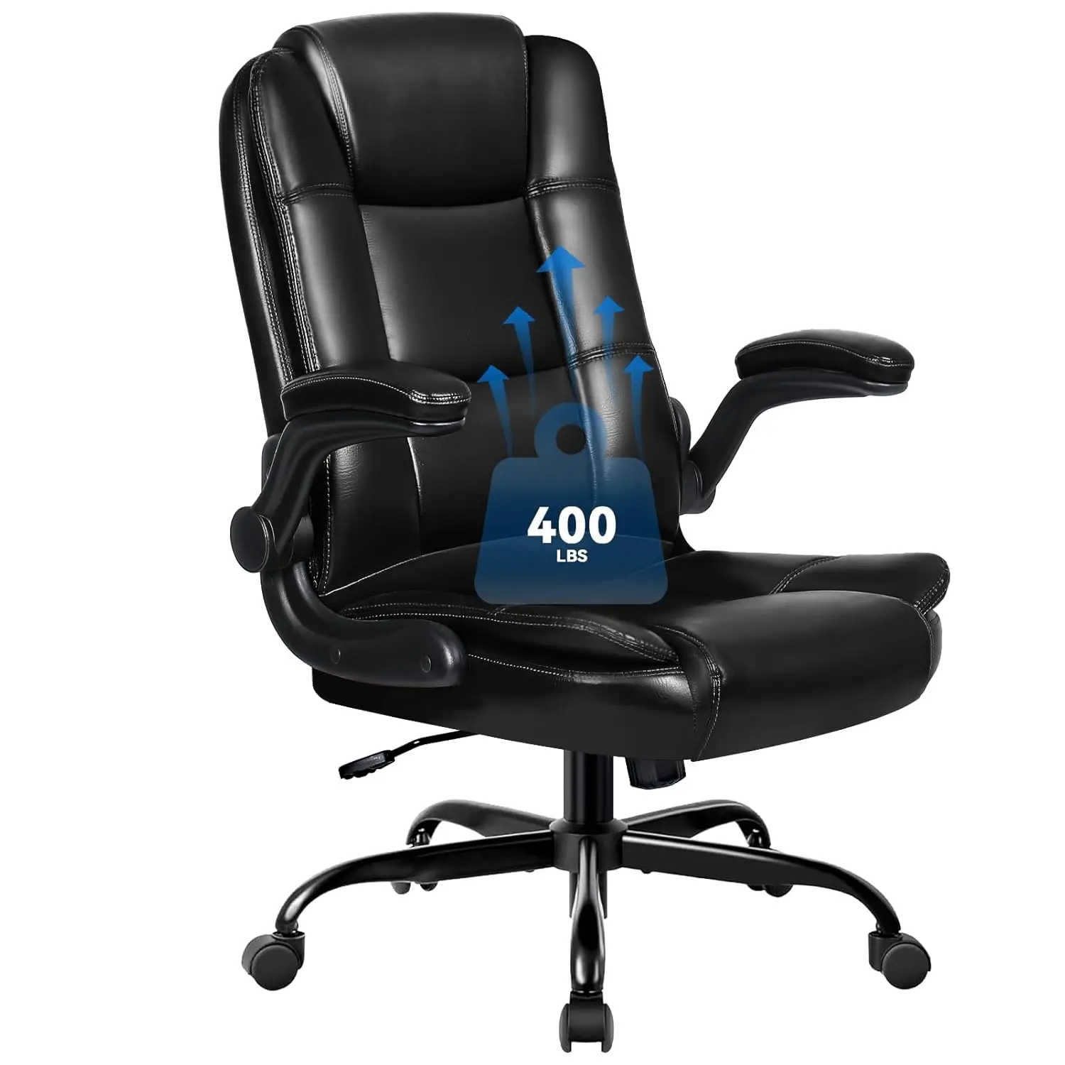 

Ergonomic Office Chair with Flip-up Armrests, Big and Tall Leather Executive Office Chair, High Back Lumbar Support Home Compute