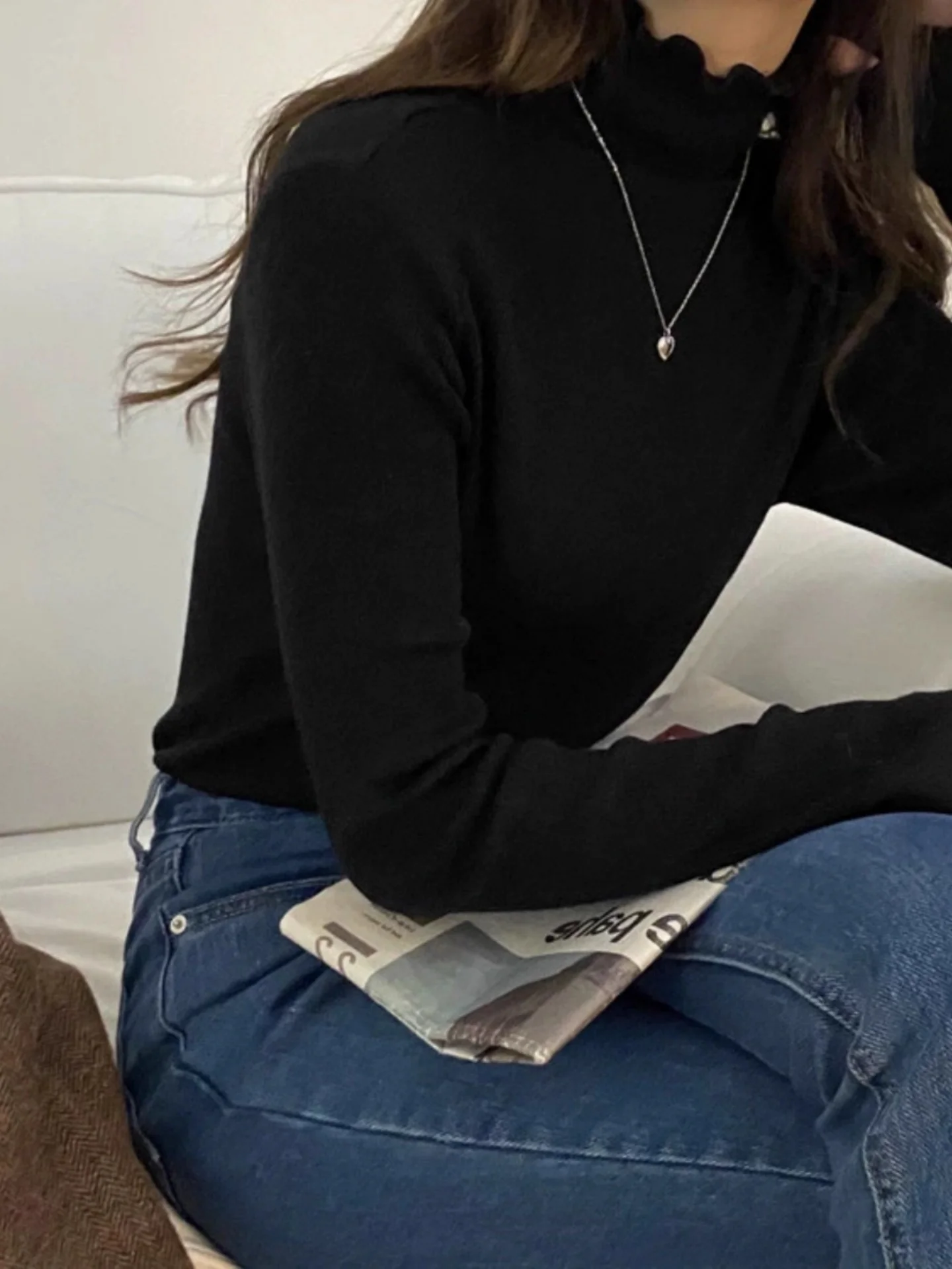 ملابس داخلية نسائية محبوكة ذات ياقة عالية بقصة ضيقة irt Fce مبطنة بالزهور باللون الأبيض لربيع الخريف والشتاء