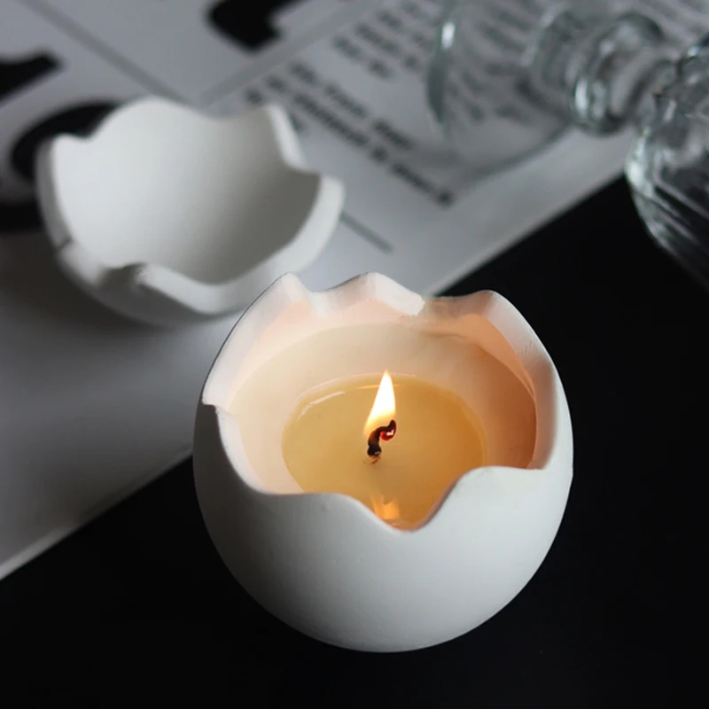 Irregular Egg Shaped Scented Candle Gypsum Candle Holder Smokeless Natural Soy Wax Bedroom Aromatherapy Candles with Gift Box