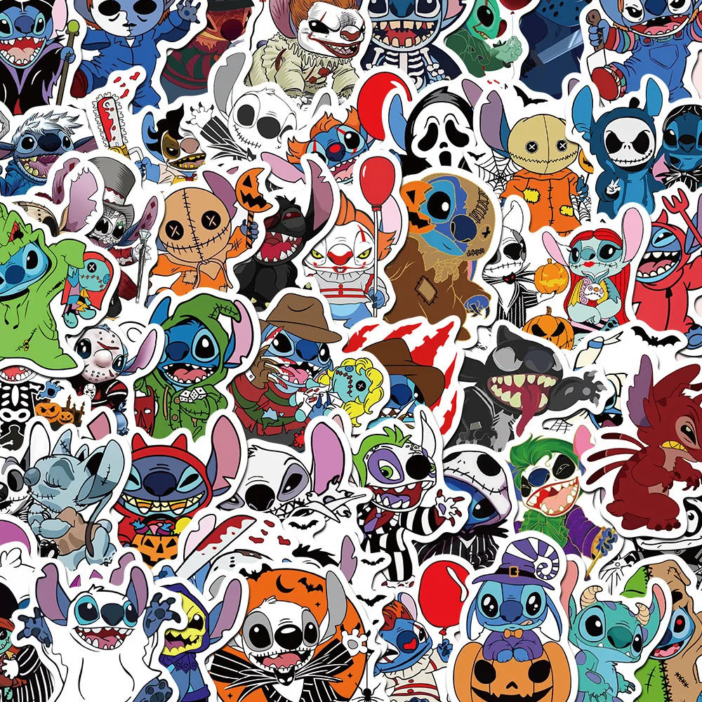 10/50pcs Funny Disney Halloween Stitch Horror Character Anime Stickers DIY Scrapbook Notebook Phone Laptop Luggage Sticker Toy