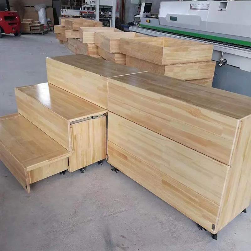 Movable folding push-pull retractable solid wood chorus stage shadow floor step three layers