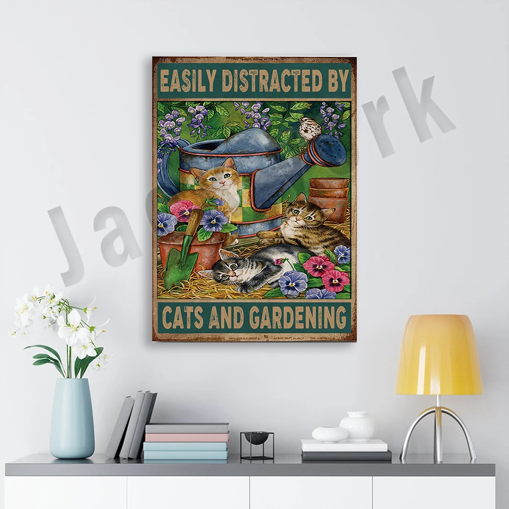 cat and gardening poster, easily distracted by cats and gardening, cat lover poster, gardening wall art, cat lover gift
