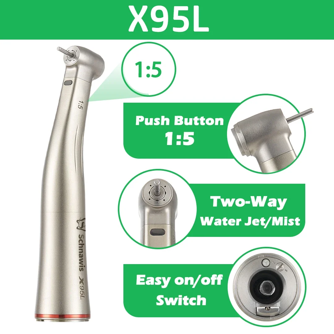 Push Button Dental 1:5 Increase Speed Handpiece for NSK Bearing Contra Angle Handpiece Spray Air On/Off Switch Fiber Red Ring