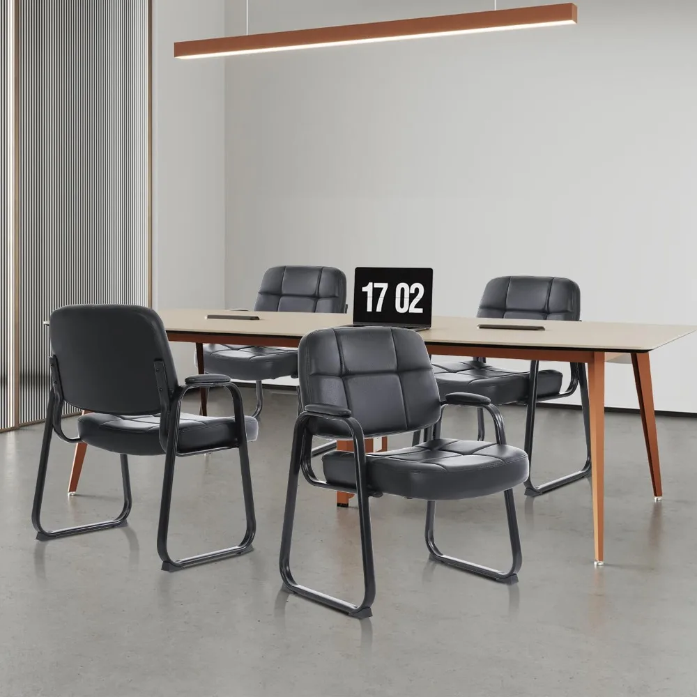 Big & Tall Waiting Room Guest Chair with Bonded Leather Padded Arm Rest and Sled Base for Office Reception Lobby and (4 Pack)