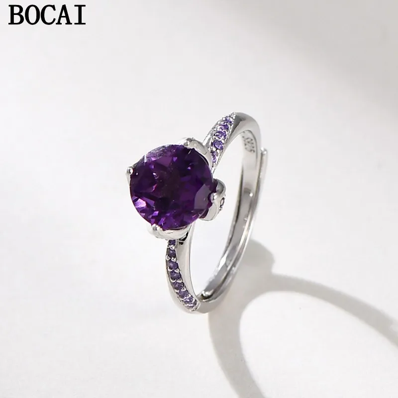 

Модное и роскошное кольцо BOCAI S925 из чистого серебра с четырьмя крапанами, инкрустированными аметистом, регулируемое по размеру.