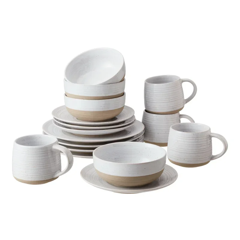 Homes & Gardens- Abott White Round Stoneware 16-Piece Dinnerware Set  dinnerware set  dinner plates