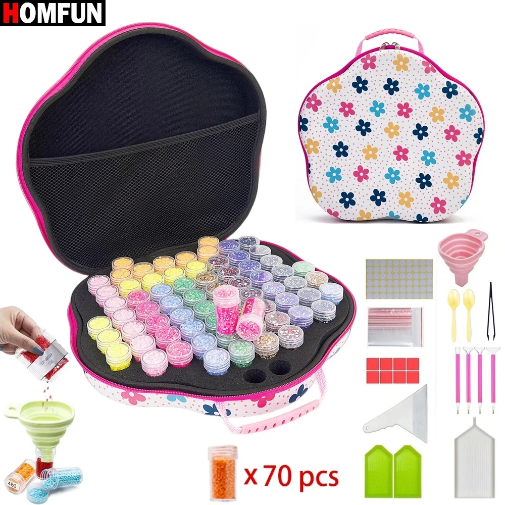 HOMFUN 70 Grids Diamond Painting Storage Box Large Capacity Set Accessories Mosaic Bottles Container Carry Case Embroidery Tool