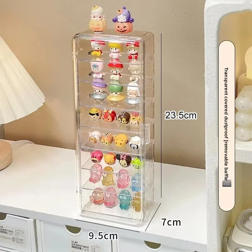 Acrylic Mini Display Stand Cute Particle Dustproof Flip Cover Figure Display Storage Boxes Desktop Organizer Home Accessories