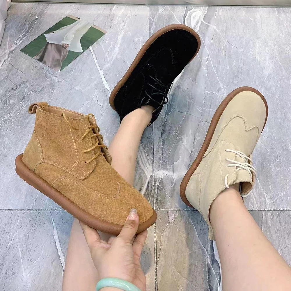 Buty damskie zimowe ciepłe buty śniegowe futrzane Plus Size casualowe płaskie buty damskie ankl Plus Size skórzane buty damskie
