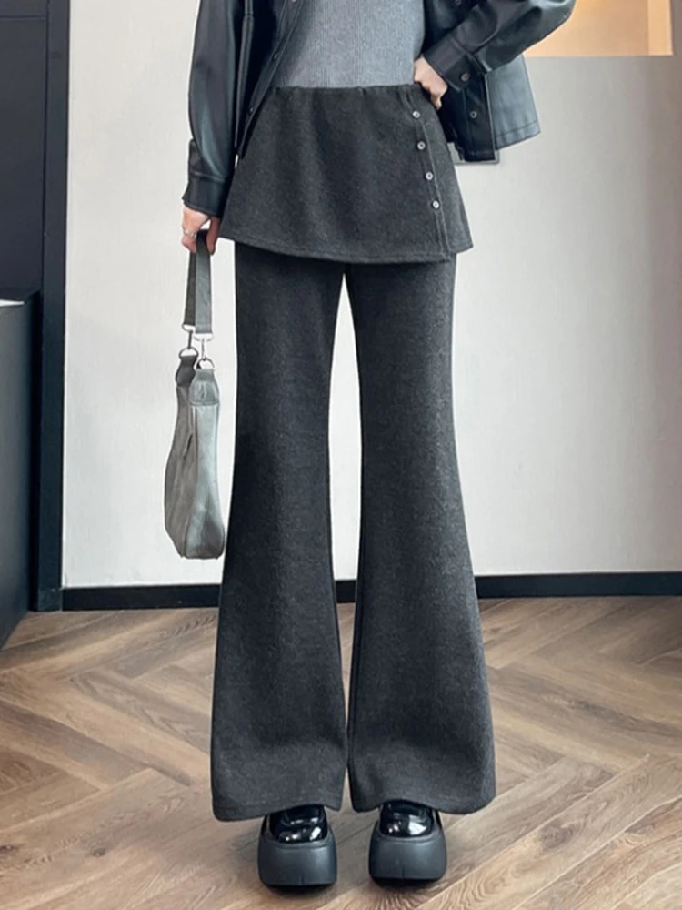 2025 خريف جديد كسول نمط ركاب تنوعا انفصال ضرطة الستار سراويل تقليدية قطرة الصوف بنطال ذو قصة أرجل واسعة للنساء