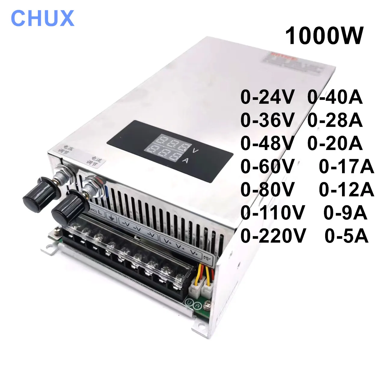 CHUX Industrial Power Supply 1000W 24V 36V 48V 60V 80V 110V 220V DC  Digital Display Power Supplies  AC to DC