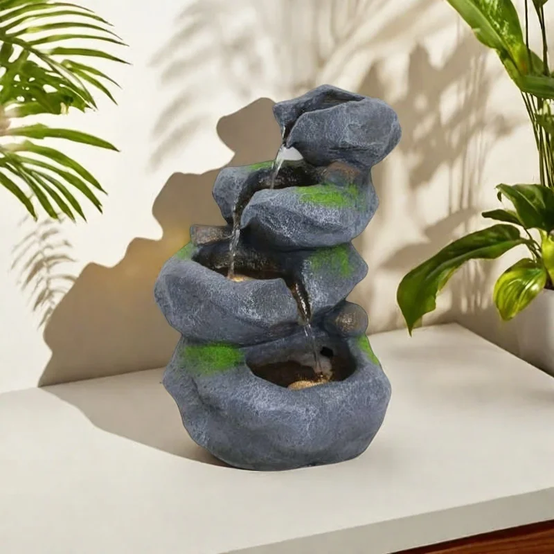 

Living Room Fountain Decor, Aquarium Feng Shui Ball with Mountain TV Stand ornament for Wealth Gift