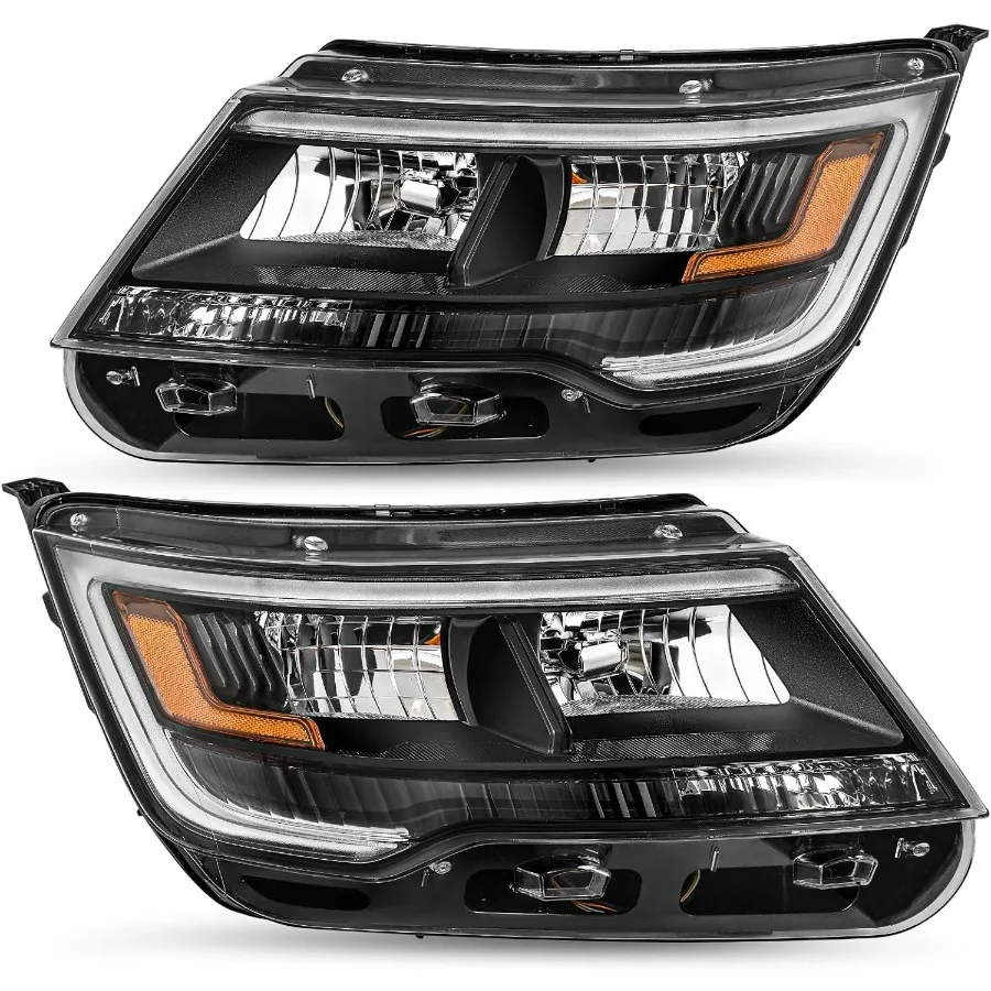 استبدال مجموعة مصابيح أمامية للإسكان الأسود مع DRL لمصابيح Ford Explorer Factory OE Style من عام 2016 إلى 2018 #1
