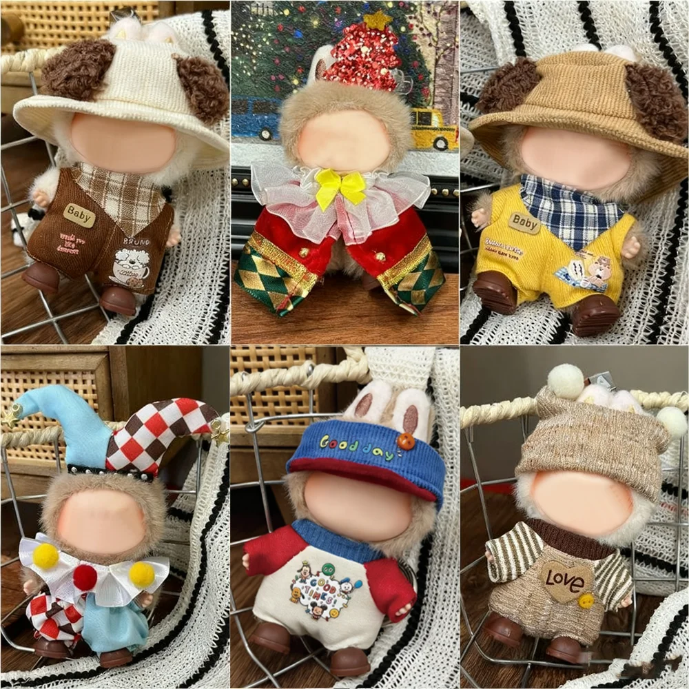 Ropa para muñeca Labubu 4,0, Mini accesorios para muñecas, conjunto de monos, disfraces colgantes para muñecas de Navidad, adorno de ropa de dibujos animados de 10cm