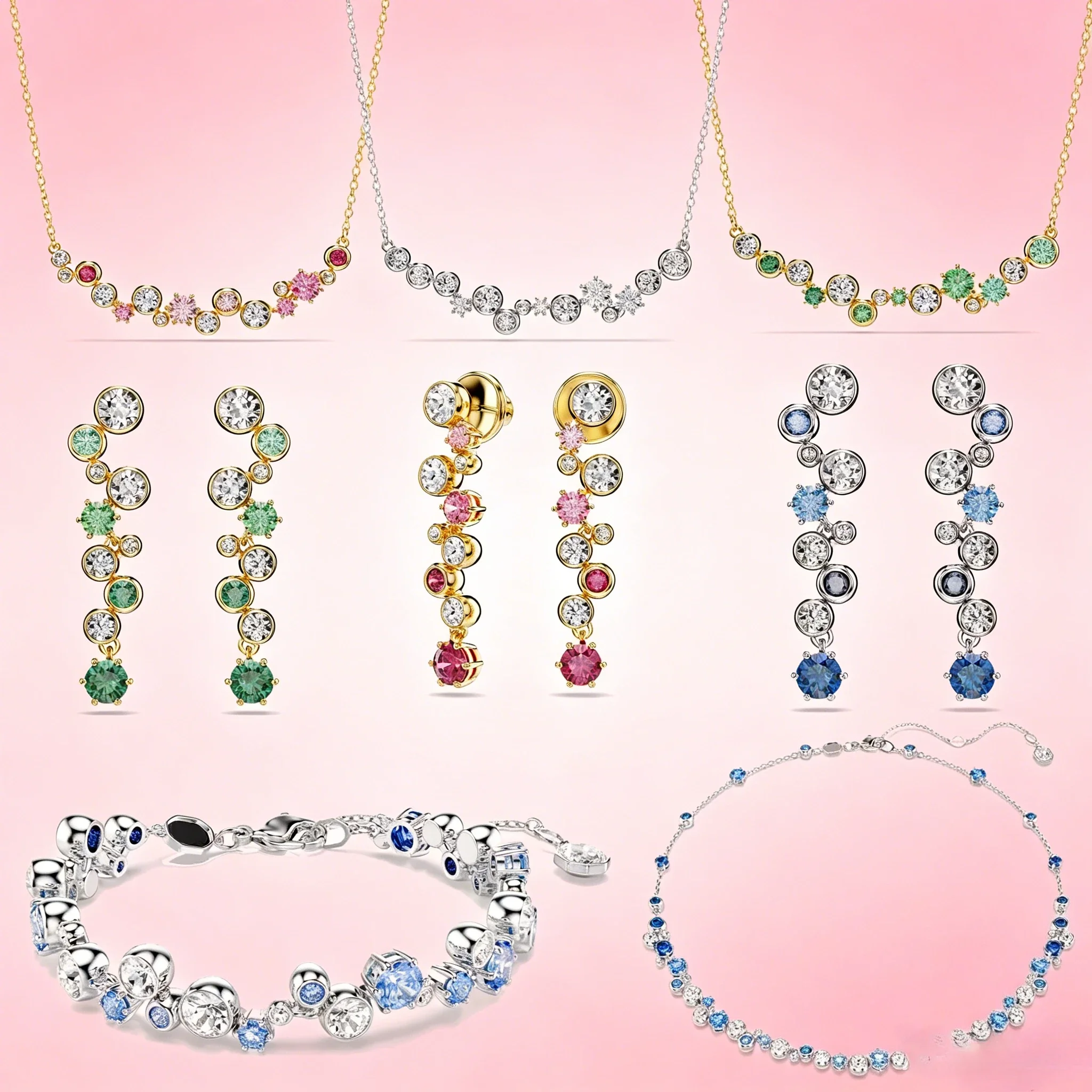 2027 Unique New Jewelry Fashion Chain with Pearl Necklace Long Earrings Bracelet Ring Luxury Brand Jewelry Set Memorial Gift
