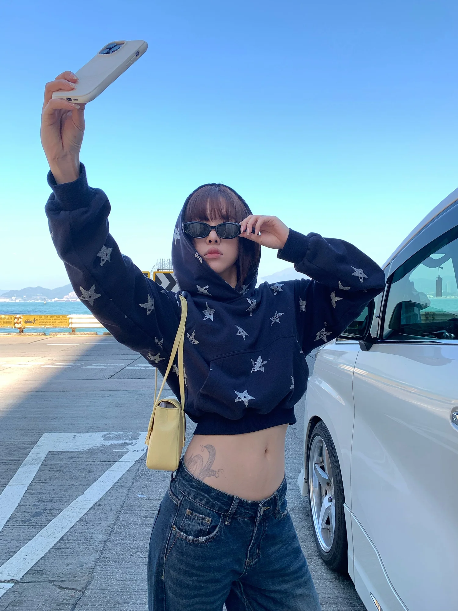 

Falin X American Retro Star ort Hoodie Women's Loose Thiened Winter Outerwear Casual Comfortable Cotton Sweatirt