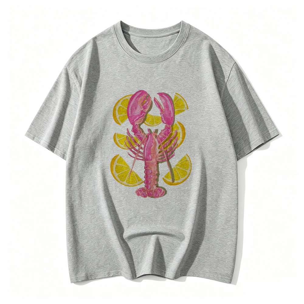 Women's Lobster  Lemon Slice Graphic T-Shirt Short Sleeve Summer Top Tee Adies Beach Wear