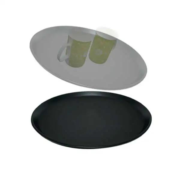 Living non-slip round tray stand black plastic serving tray