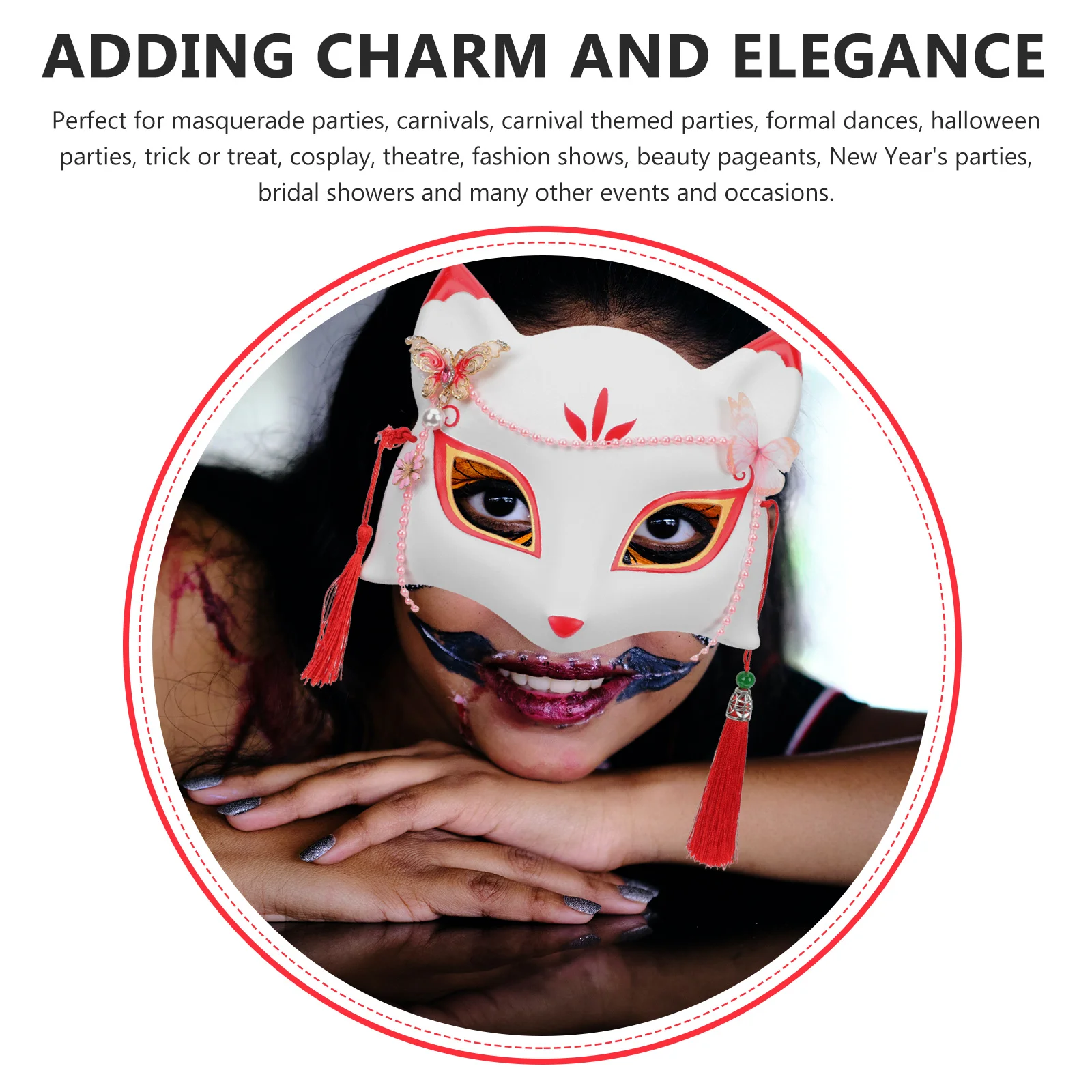 Face Masks Fox Plastic Animal-design Props Halloween Stage Performance Fox-shape White Party Adults Work