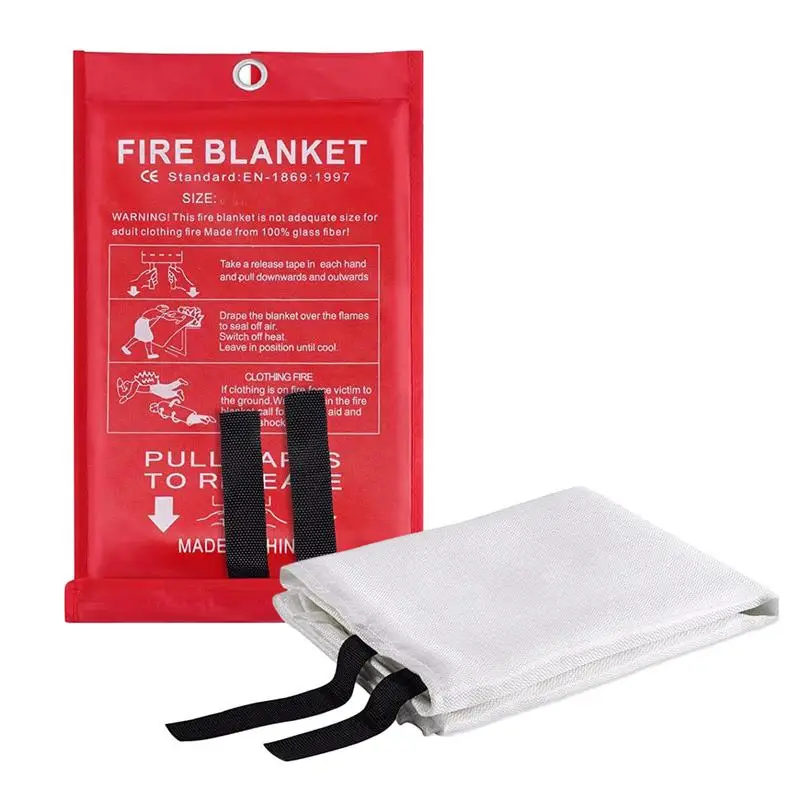 Fire Blanket 1M X 1M Fiberglass Fire Flame Retardant Emergency Survival Safety Cover Fire Emergency Blanket White Fire Shelter