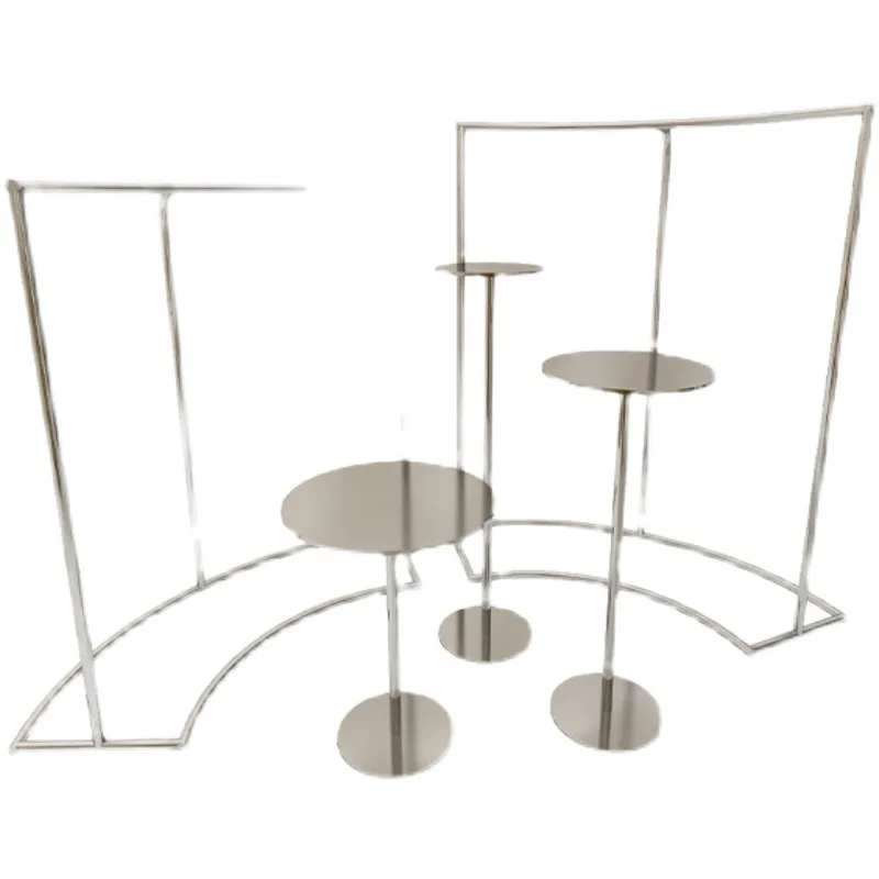 

Clothing store, stainless steel, brushed, semicircular, curved, middle island shelf, high and low, storage.