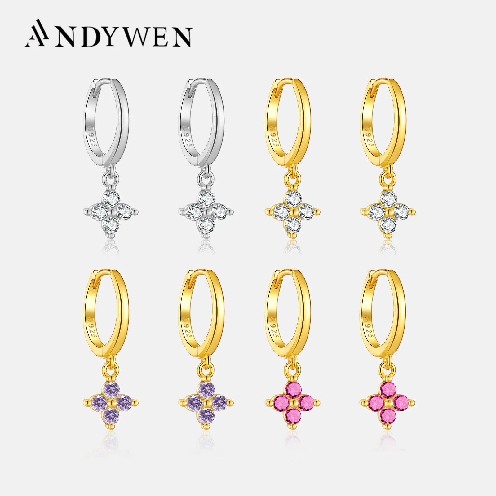 ANDYWEN 925 Sterling Silver Gold Rose Red Purple Drop Earring Women luxury Fashion Piercing Rock Punk Jewelry Ohrringe Pendiente