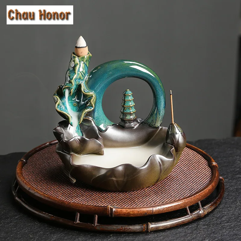 

Creative Decorations Zen Lotus Leaf Meditation Buddha Hand Lotus Moon Pagoda Backflow Incense Burner Candle Holders Home Decor