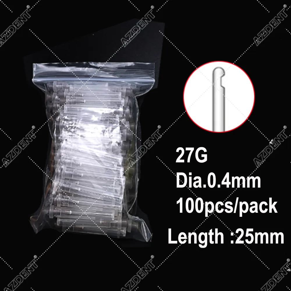 AG-Ponta da agulha de irrigação Dental Endo, agulha de irrigação lateral do canal radicular, 0,3mm, 0,4mm, 0,5mm de diâmetro, 100pcs por saco