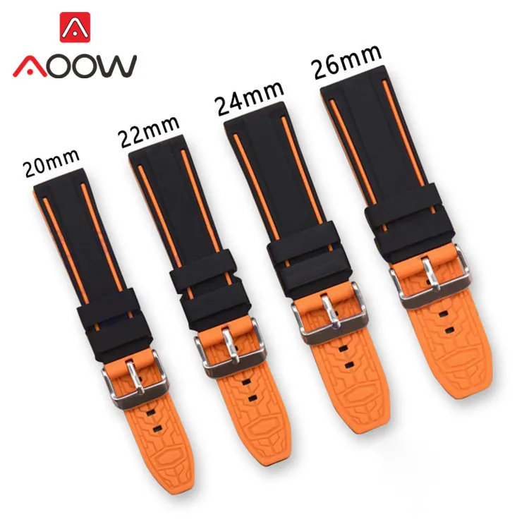 Universal Silicone Strap 20/22/24/26mm Sport Waterproof Men Double Color Rubber Replacement Bracelet Band Belt Watch Accessories