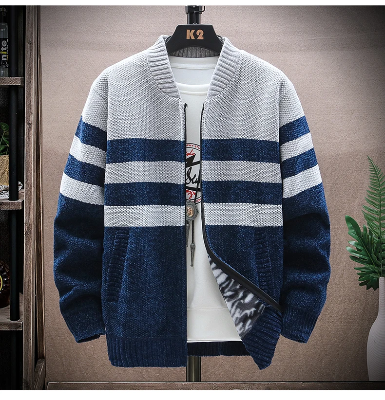 

2024 New Autumn and Winter Patchwork Knitted Sweater for Men Zipper Cardigans for Men High Quality Youth Men Cotton Sweater C20