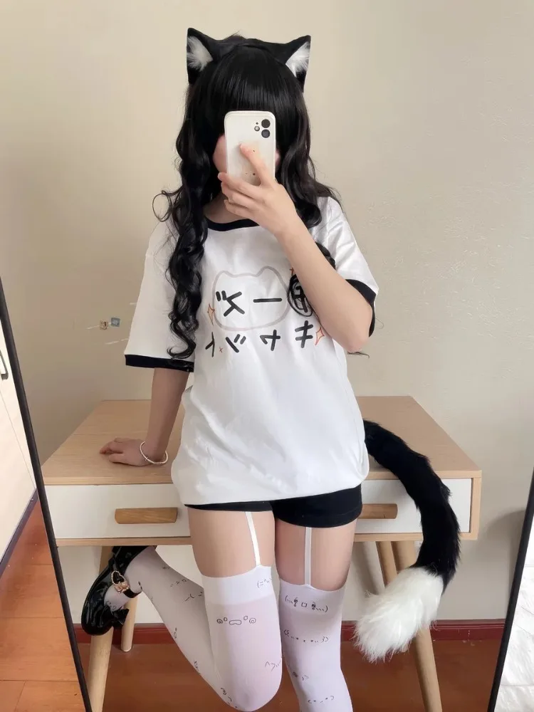 

HOUZHOU Y2k Harajuku Patchwork T Shirts Women Japanese Fashion Kawaii Sweet Cartoon Print Loose Tees Tops Soft Girl Summer 2024