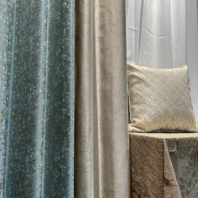 Grey Blue Jacquard Gold Thickened Mosaic Blackout Curtains for Living Room Bedroom French Window Balcony Villa Customization