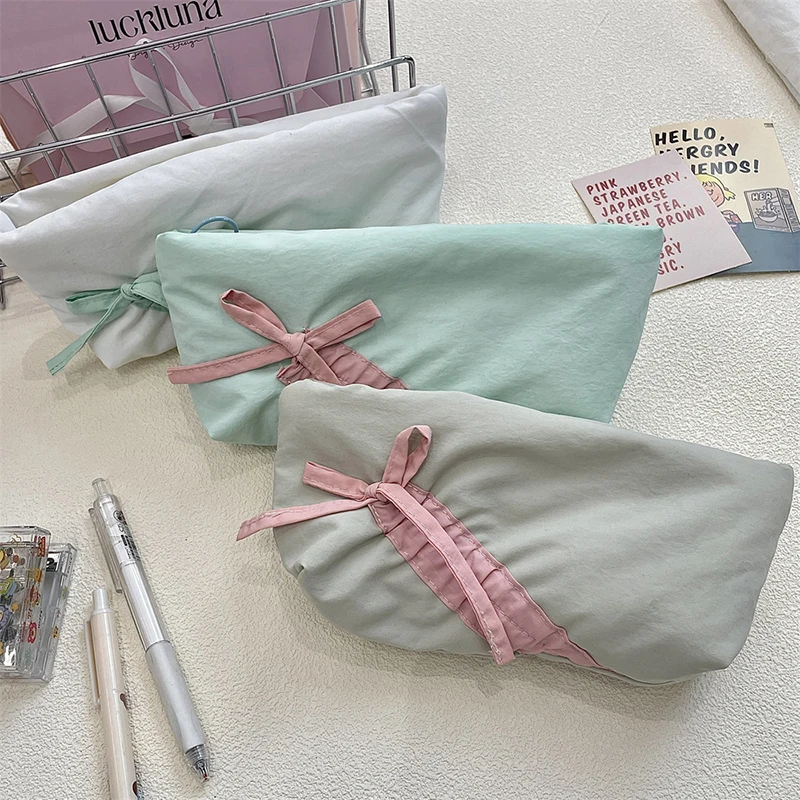 Trousse à crayons en tissu Simple Style Ins, sac de maquillage à nœud papillon, sac de rangement de grande capacité, pochette de papeterie, fournitures scolaires, cadeau pour filles
