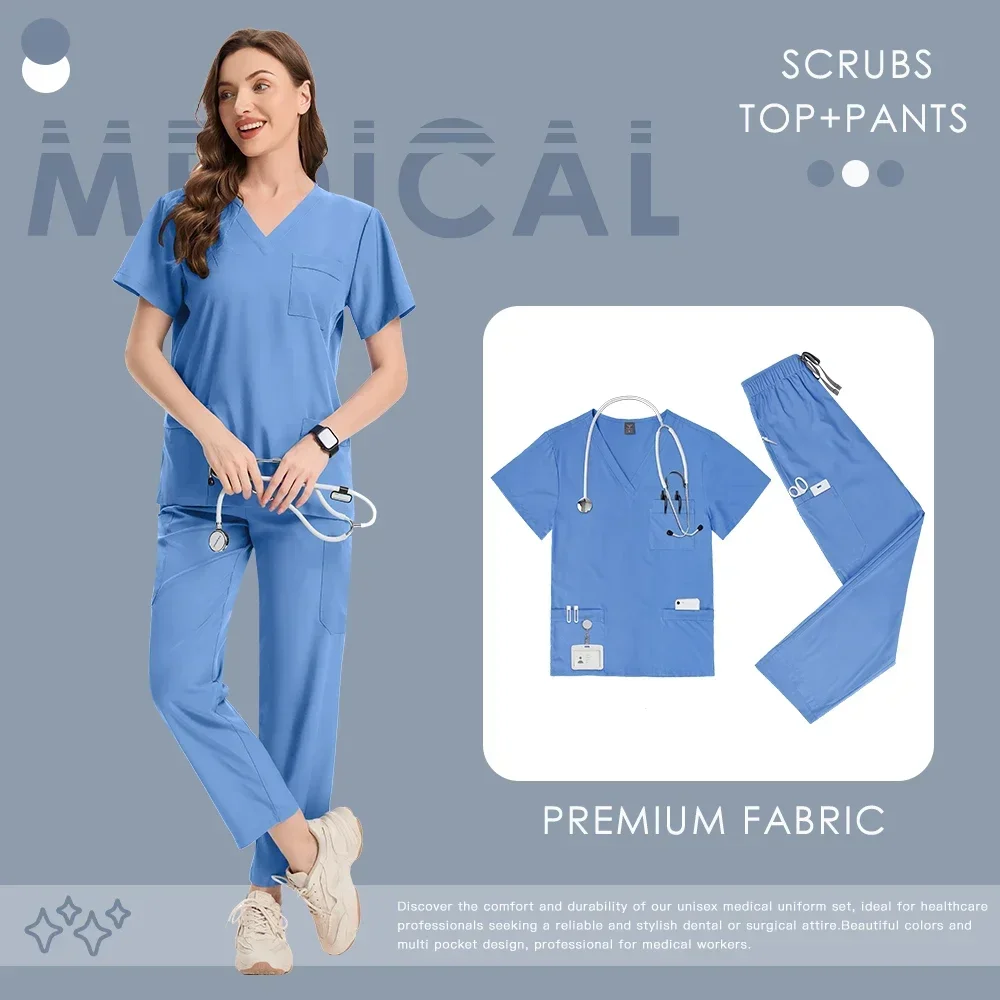 New Medical Scrubs Set Women Beauty Workwear Lab Uniforms Healthcare Operating Room Surgical Suit Dentist Overalls Accessories
