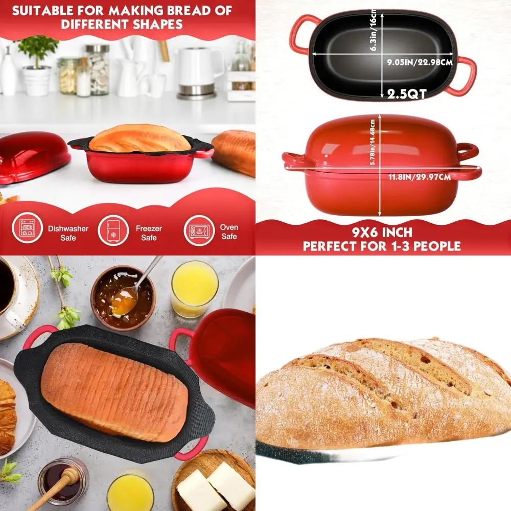 

Чугунная форма для хлеба емкостью 2,5 литра с перфорированной силиконовой подкладкой и крышкой для домашней выпечки хлеба, красная