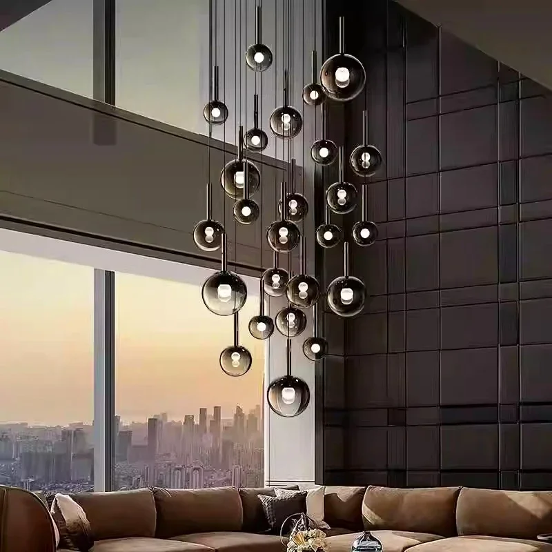 Minimalism Design Black Ping pong glass chandelier lustre Hardware suspension wire Ceiling for Home interior lighting