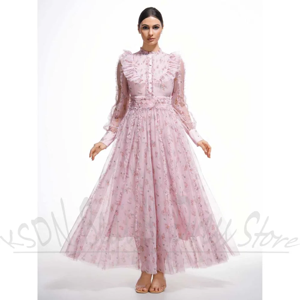 Abiti floreali da donna Chic maniche lunghe alla caviglia Fiori Abito Moda Vacanza al mare Festa di compleanno Abiti lunghi a trapezio