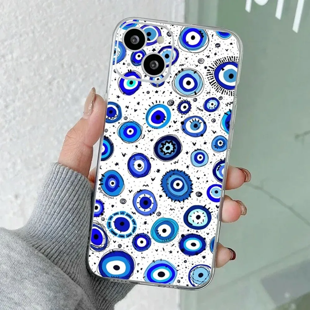 حافظة هاتف Lucky Eye Blue Evil Eye لهاتف iPhone 15,14,13,12,11 Plus، Pro، Max، XR، XS، X، 7,8 Plus، SE، سيليكون شفاف صغير ناعم #3