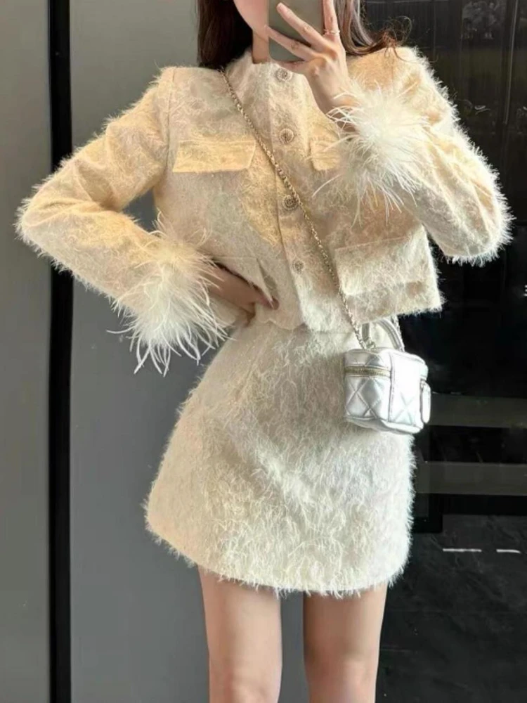 French Fashion Elegant Hepburn Two Piece Sets Chic Coat + Slim Short Skirt Women New Design Casual Retro Party Suits Winter 2024