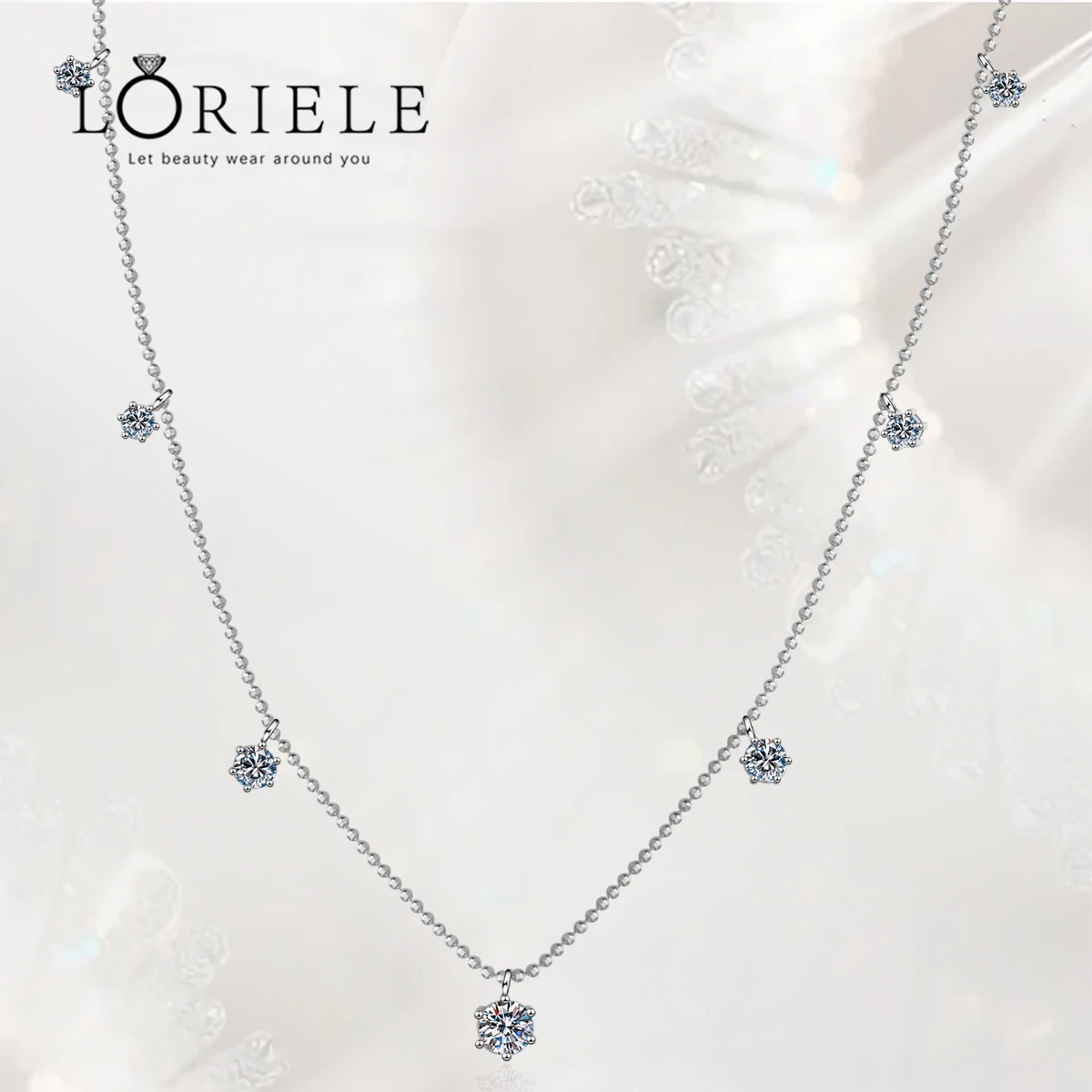 

LORIELE Real Round Cut Moissanite Diamond 7 Stone Necklace For Women Girls Sterling Silver VVS1 Lab Diamond Pendant Fine Jewelry