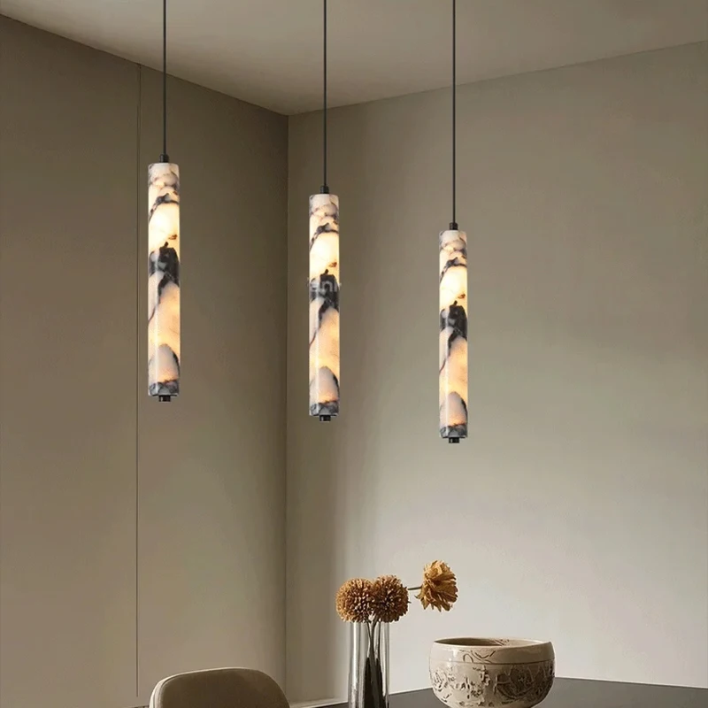 Kreative natürliche Marmor Pendelleuchte schwarz Zylinder Design High-End-LED-Kronleuchter für moderne Wohnzimmer Schlafzimmer Hängeleuchte