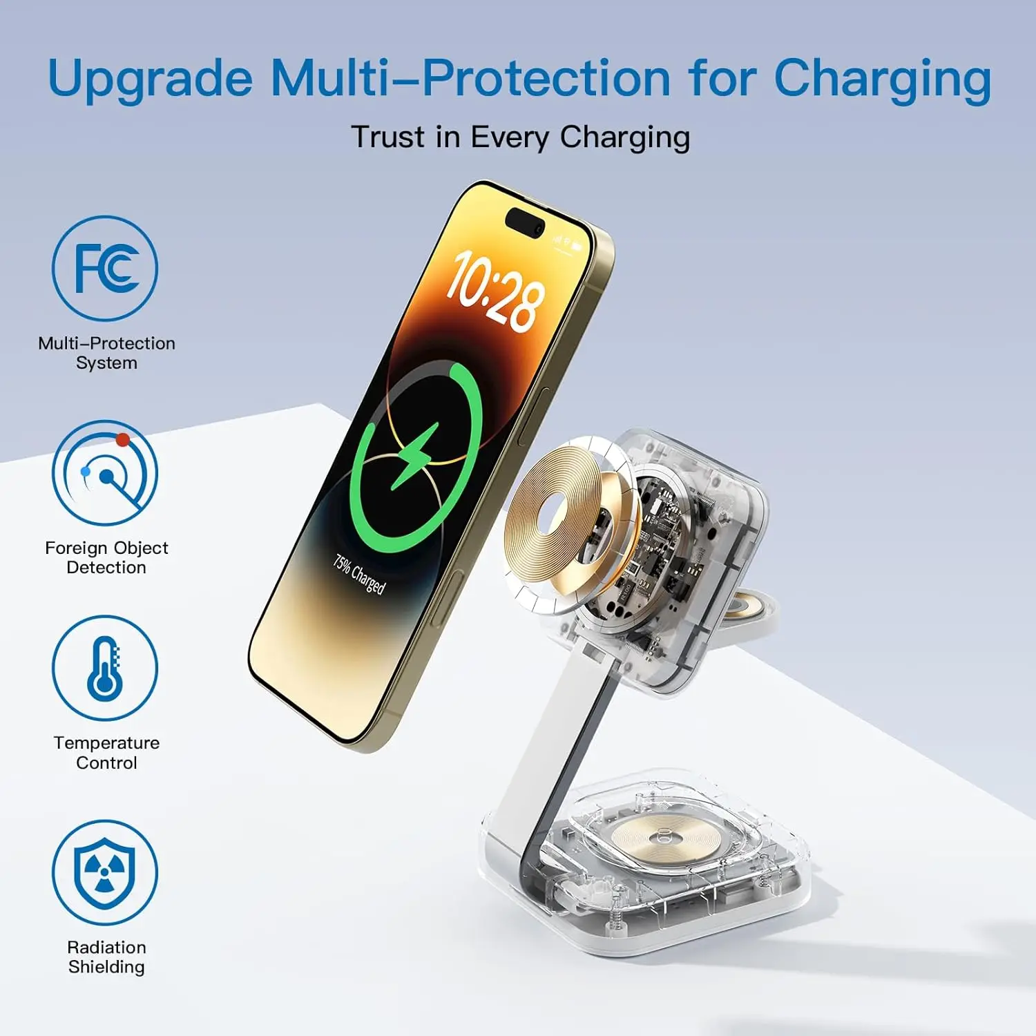 شاحن مغناطيسي 3 في 1 سريع لهاتف iPhone 17/16/15/14/13/12 Pro Max & AirPods 4/3/2 Pro - محطة شحن لاسلكية، أبيض