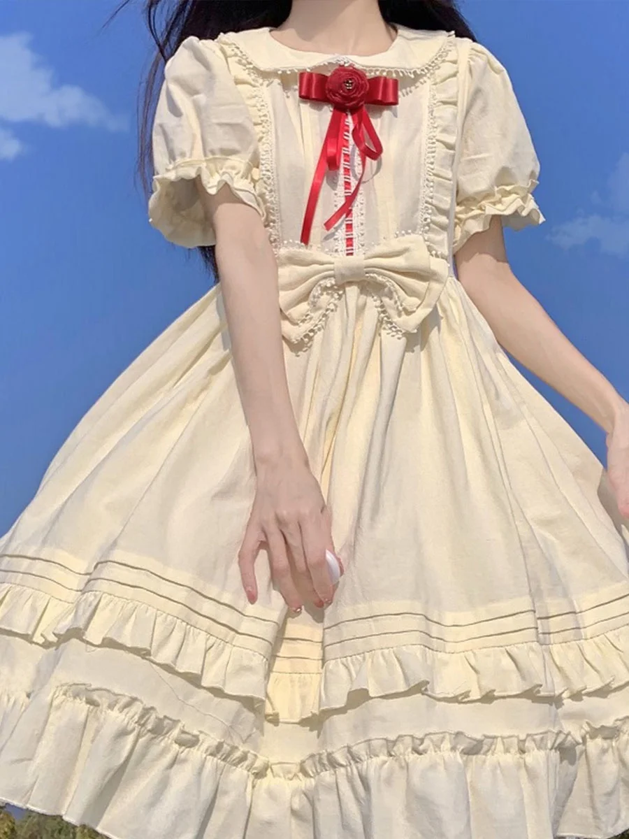 Sukienka w stylu Lolita, spódnica księżniczki, efekt wyszczuplający, letnia nowość, plus size, bawełniana, codzienna, z wysokim stanem, wiązana.