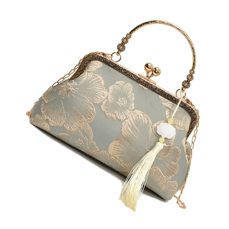 E74B Unique Cheongsam Clasp Crossbody Bag with Metal Chain Shoulder Bag for Daily Use