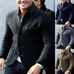 Men's Casual Suit Collar Long Sleeve Pocket Sweater