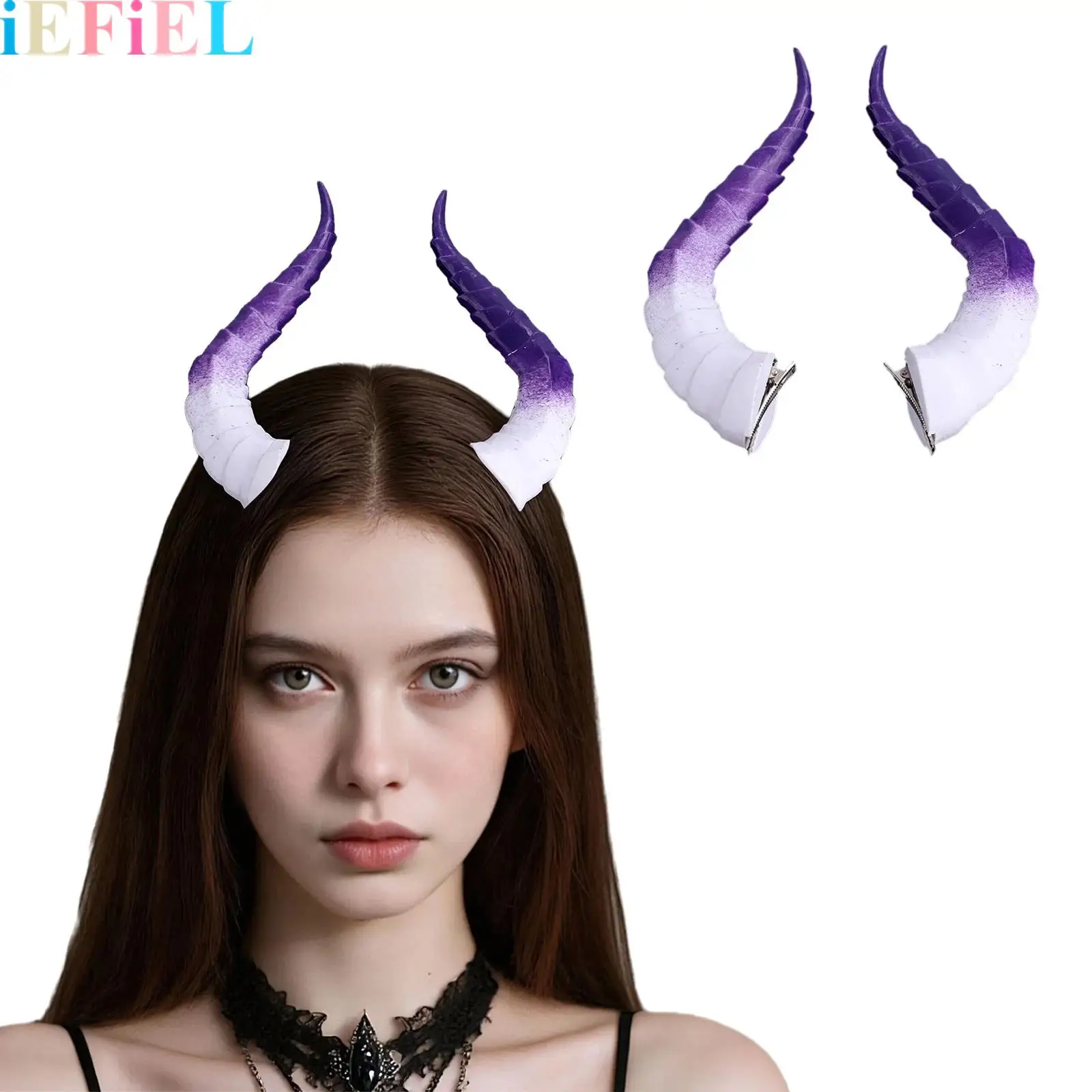 

1 Pair Demon Sheep Hair Clips Horns Devil Headpiece Goat Horn Headdress for Halloween Party Cosplay Costume Accessories