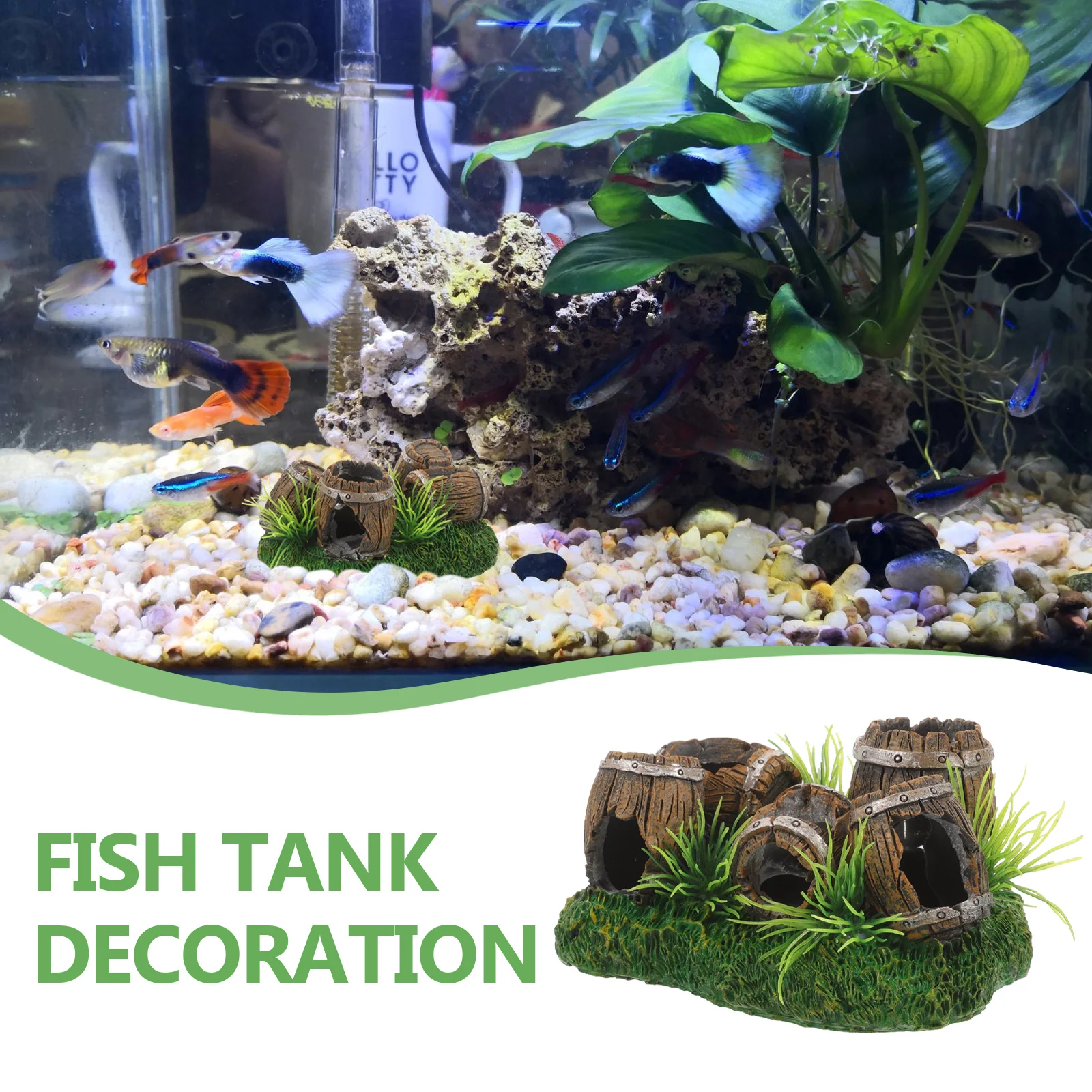 Maison de poissons pour aquarium, ornements de baril précieux, pompe à air décorative, diversification de la saumure, AJA