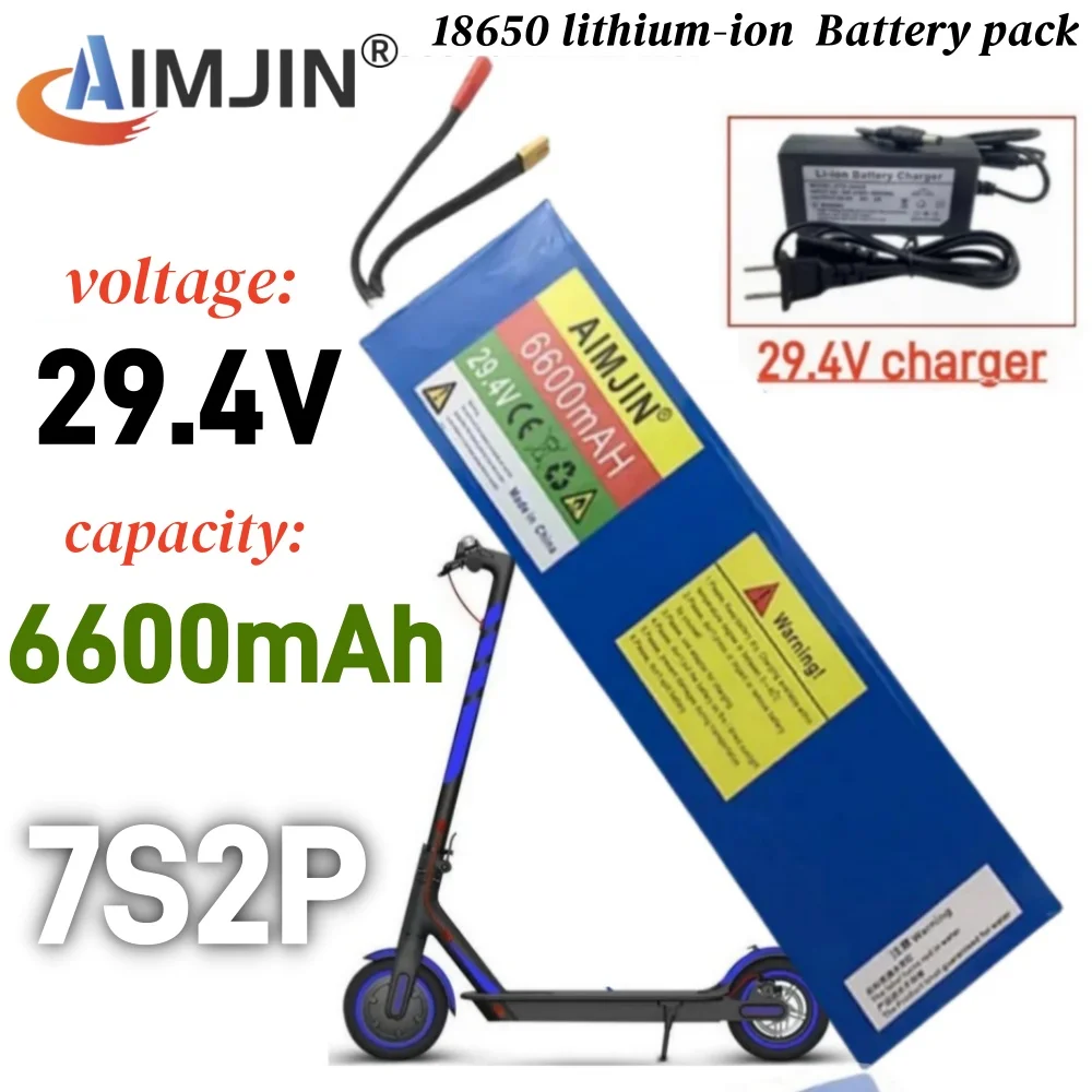 

29.4V 6600mAh Rechargeable Lithium Ion Battery pack 7s2p 18650 Battery with BMS For 29.4V Electric Scooter+Charger