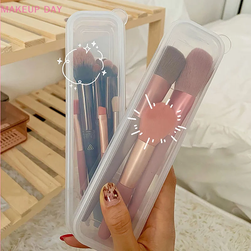 Boîte à pinceaux de maquillage transparente avec couvercle, boîte à crayons pour les yeux, portable, stockage de cosmétiques pour femmes, outils de maquillage