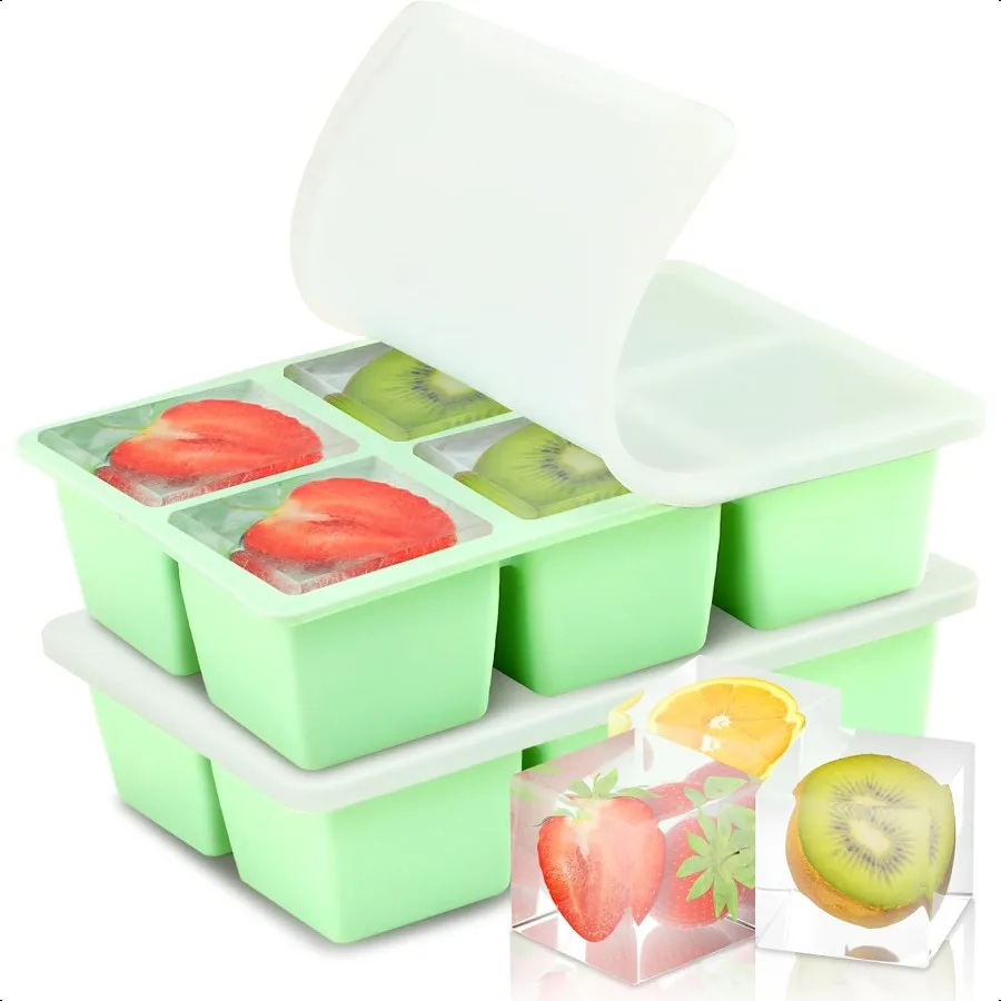 

Large Ice Cube Tray for Freezer with Lid 2Pack Silicone Ice Cube Trays Big Square Ice Cube Maker for Cocktails Coffee Bartender
